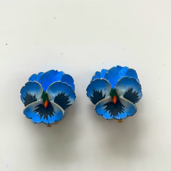 Vintage ceramic flower pansy earrings - Picture 1 of 2